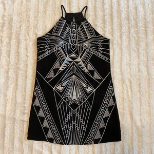 Aztec print semi formal dress black and silver size small tank top dress